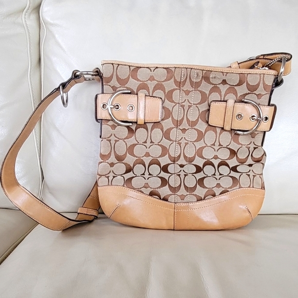 Coach Handbags - Coach Soho Signature Jacquard Tan Leather & Canvas Shoulder Bag
